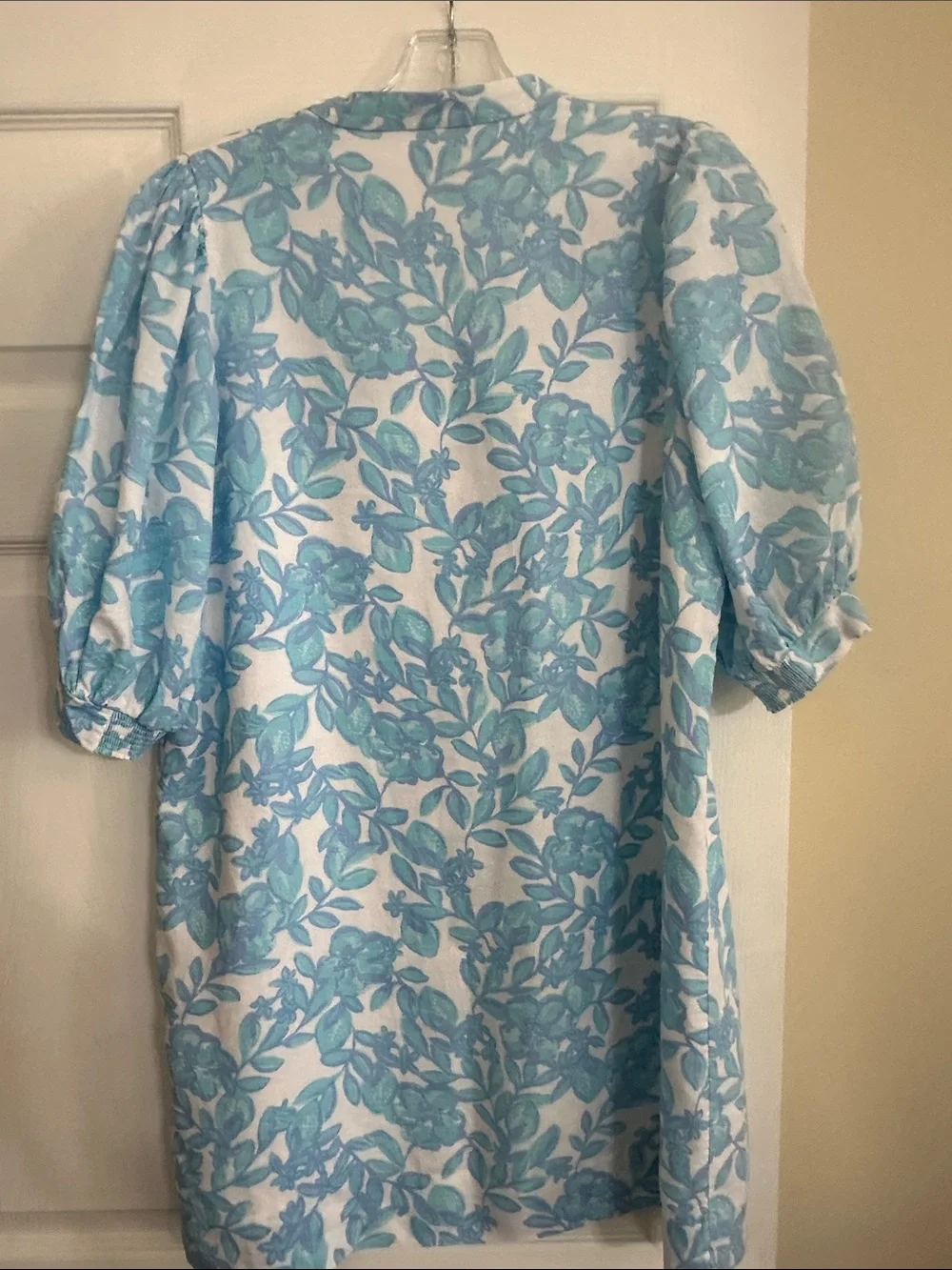 Lilly Pulitzer White and Aqua Floral Puff-Sleeve Midi Dress
